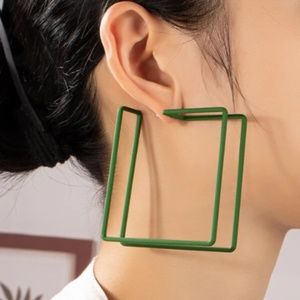 Green Square Hoop Earrings